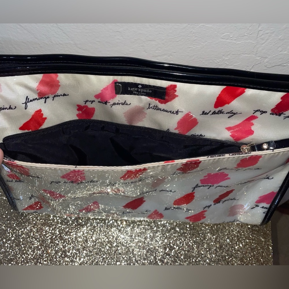 🎉HP🎉EUC- Kate Spade Jumbo Lipstick Swatch PVC Coated Zip Makeup Case💄Travel - Picture 4 of 14